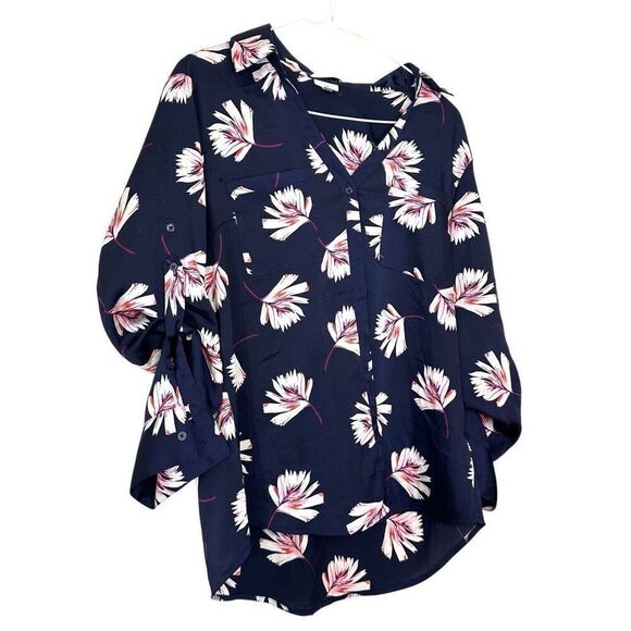 Express Floral Print Button Front Slim Fit Portofino Shirt Size Large - Picture 2 of 4